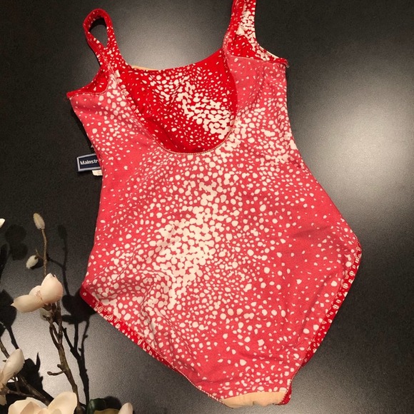 Vintage Mainstream Bow Front Red White Dot One Piece Swimsuit USA 80s 90s - Picture 10 of 13